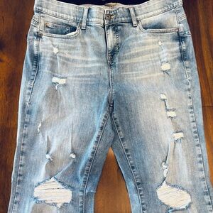 Torrid Bombshell Stretch Light Blue Distressed Straight Leg Jeans